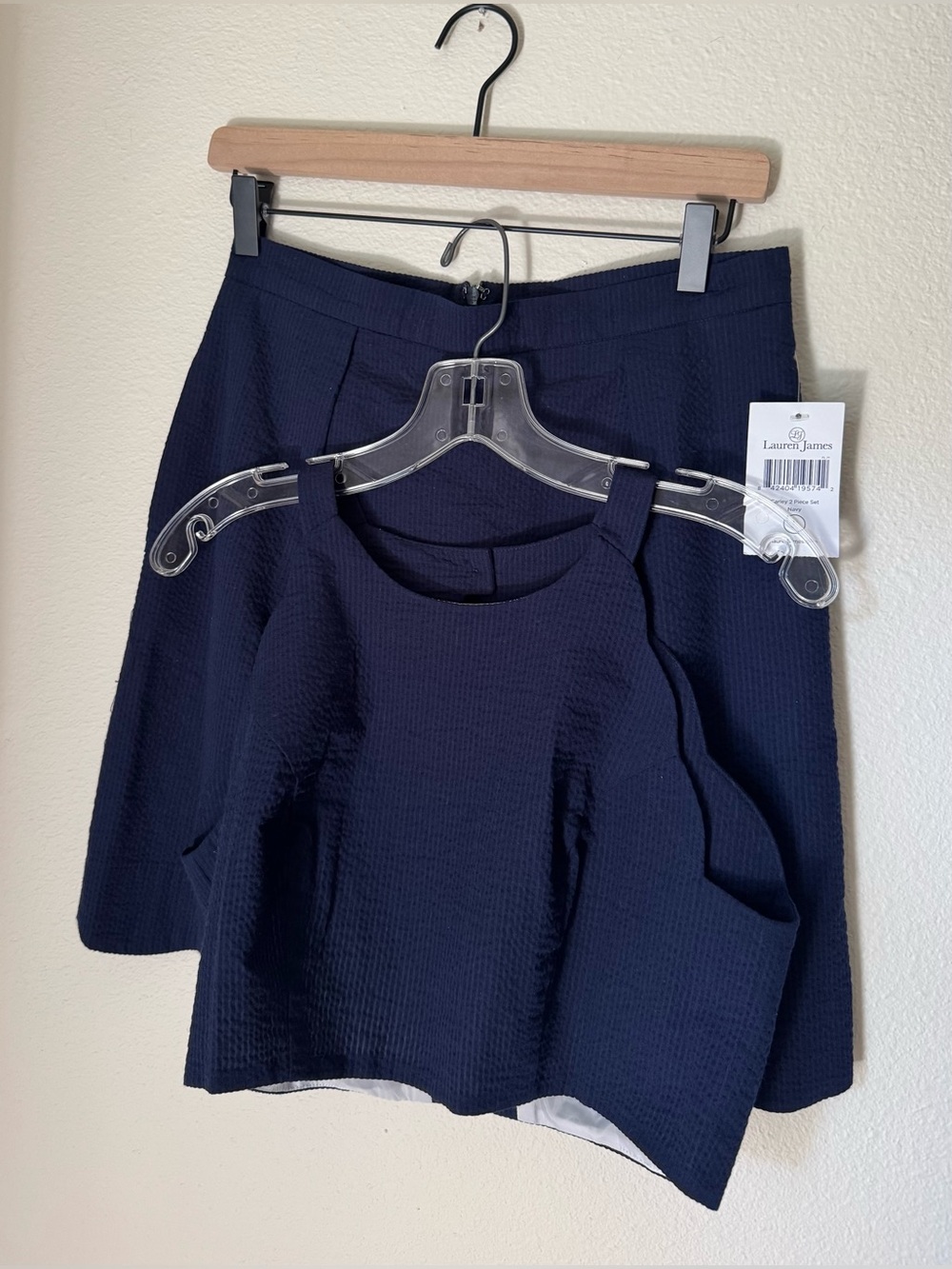 NWT Lauren James Navy Textured Skirt and Cropped Top Set | Size medium